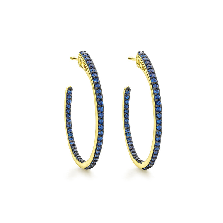 blue pave gold medium hoop earring