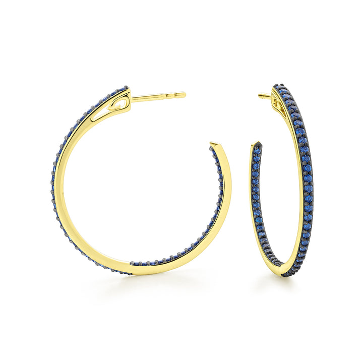 blue pave gold medium hoop earring