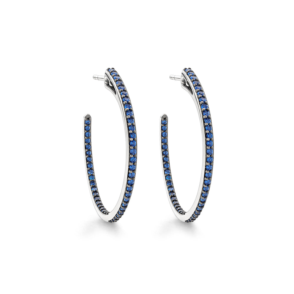 blue pave silver medium hoop earring