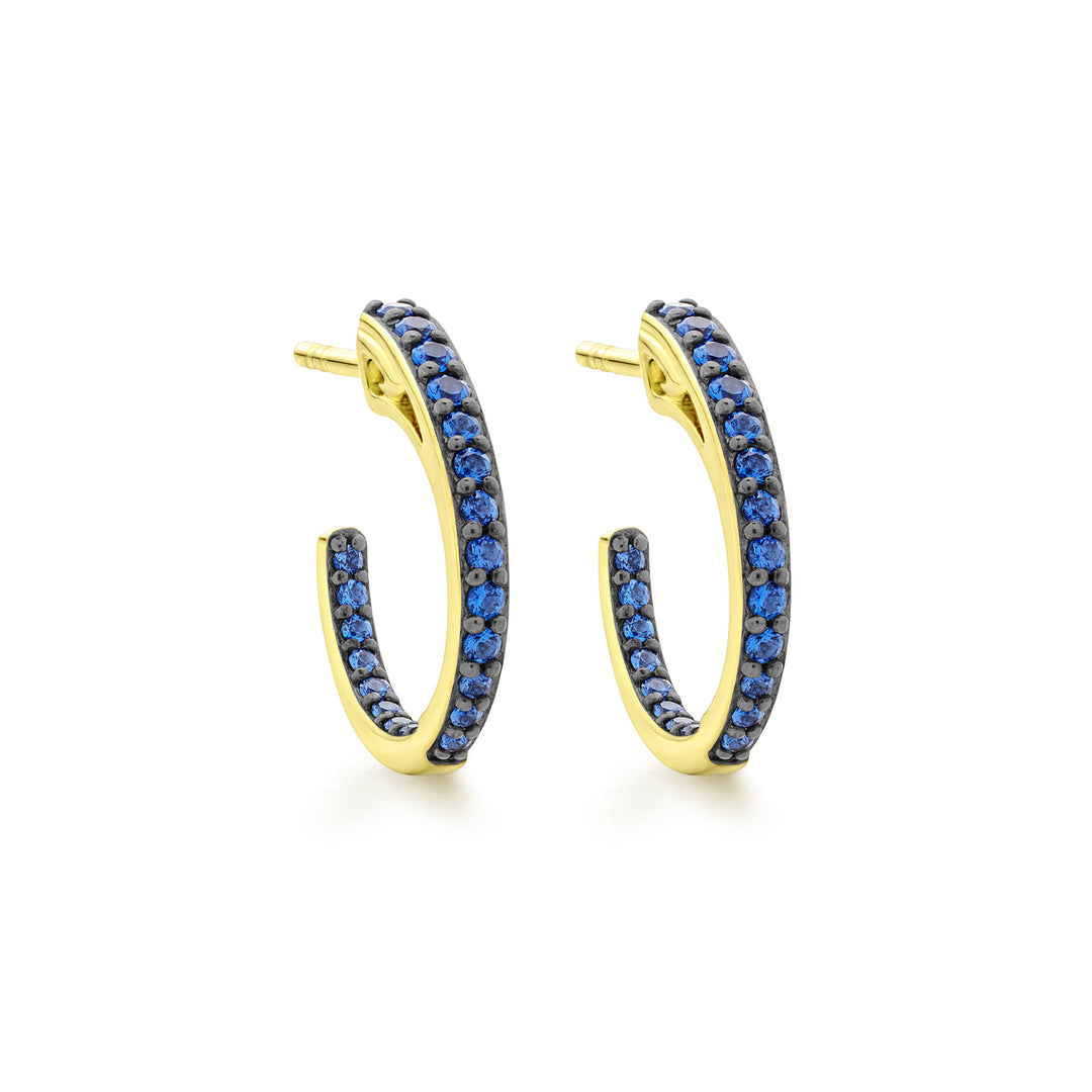 gold blue pave small hoop earring