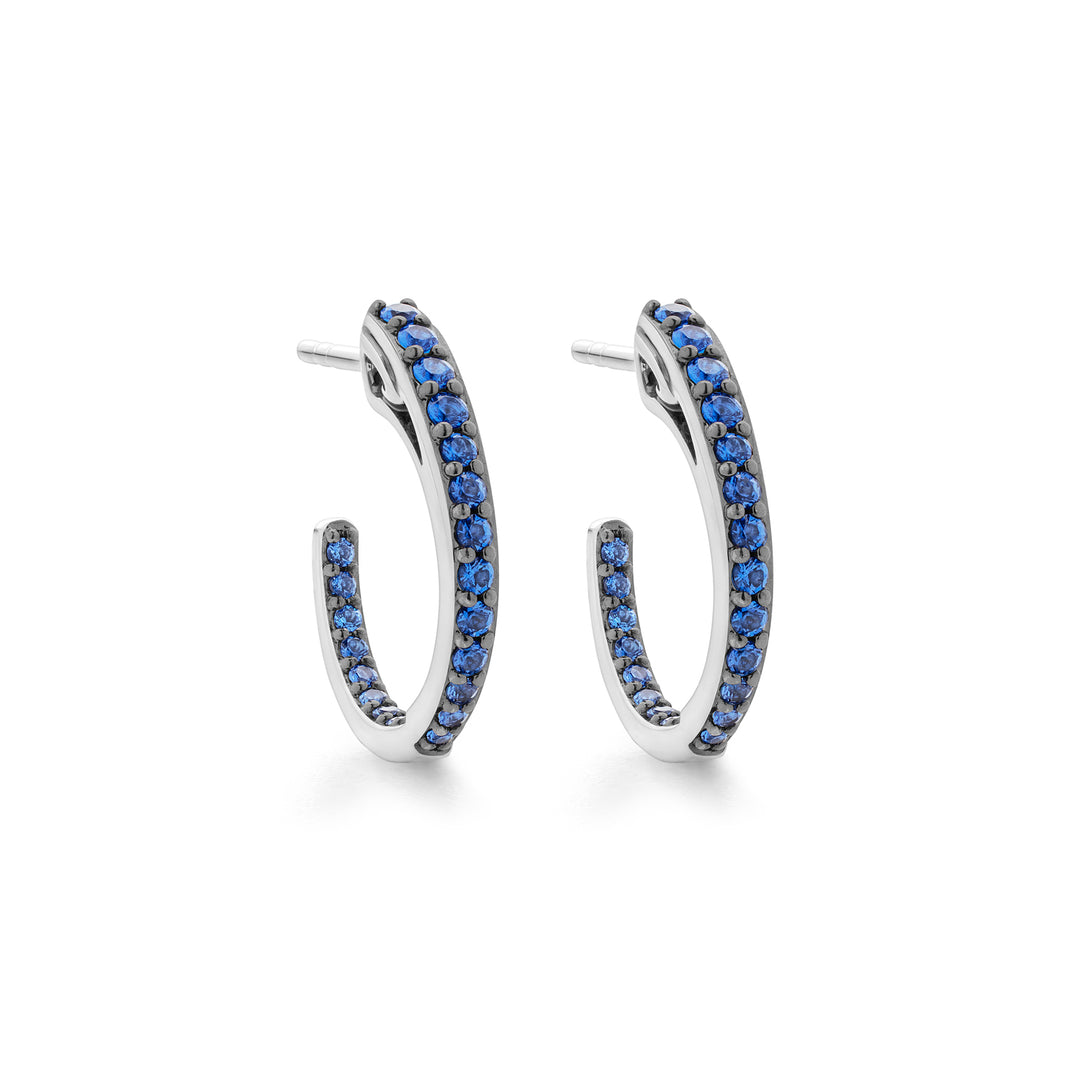 sterling silver blue pave hoop earring