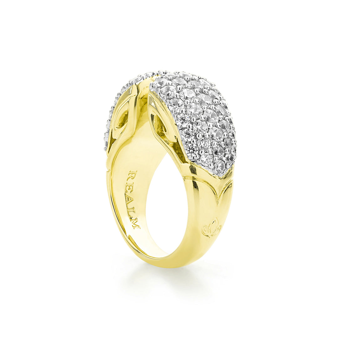 wide sparkly statement ring in gold and cz blanc