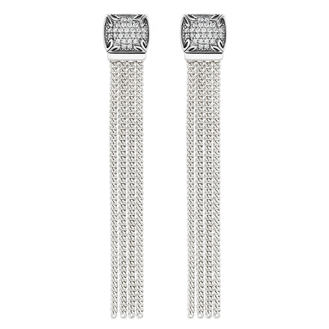 long silver pavé earring