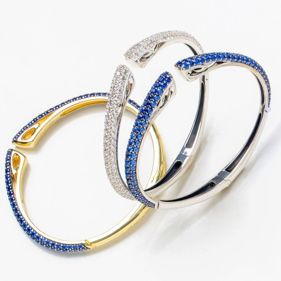 white and blue pave bracelets