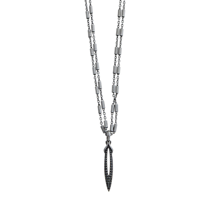 Stiletto Pavé Bar Chain Pendant - Black Ruthenium Vermeil + CZ Noir