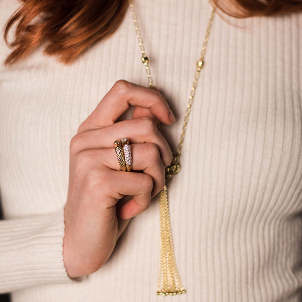 Spirit Pavé Stack Ring 5mm - 18K Gold Vermeil + CZ Rouge