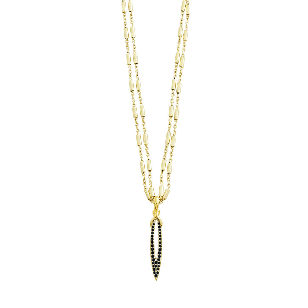 Long gold chain faceted pendant 